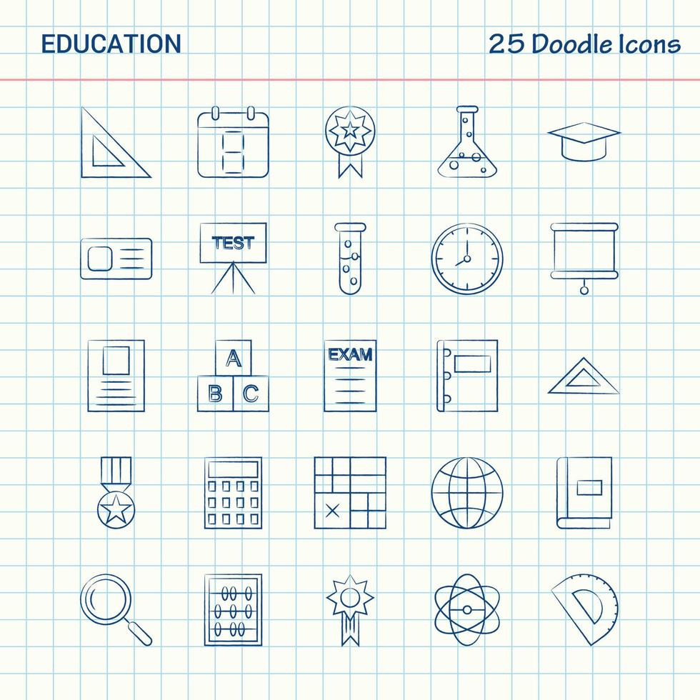 onderwijs 25 tekening pictogrammen hand- getrokken bedrijf icoon reeks vector