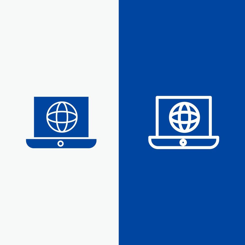 laptop wereld wereldbol technisch lijn en glyph solide icoon blauw banier lijn en glyph solide icoon blauw banier vector