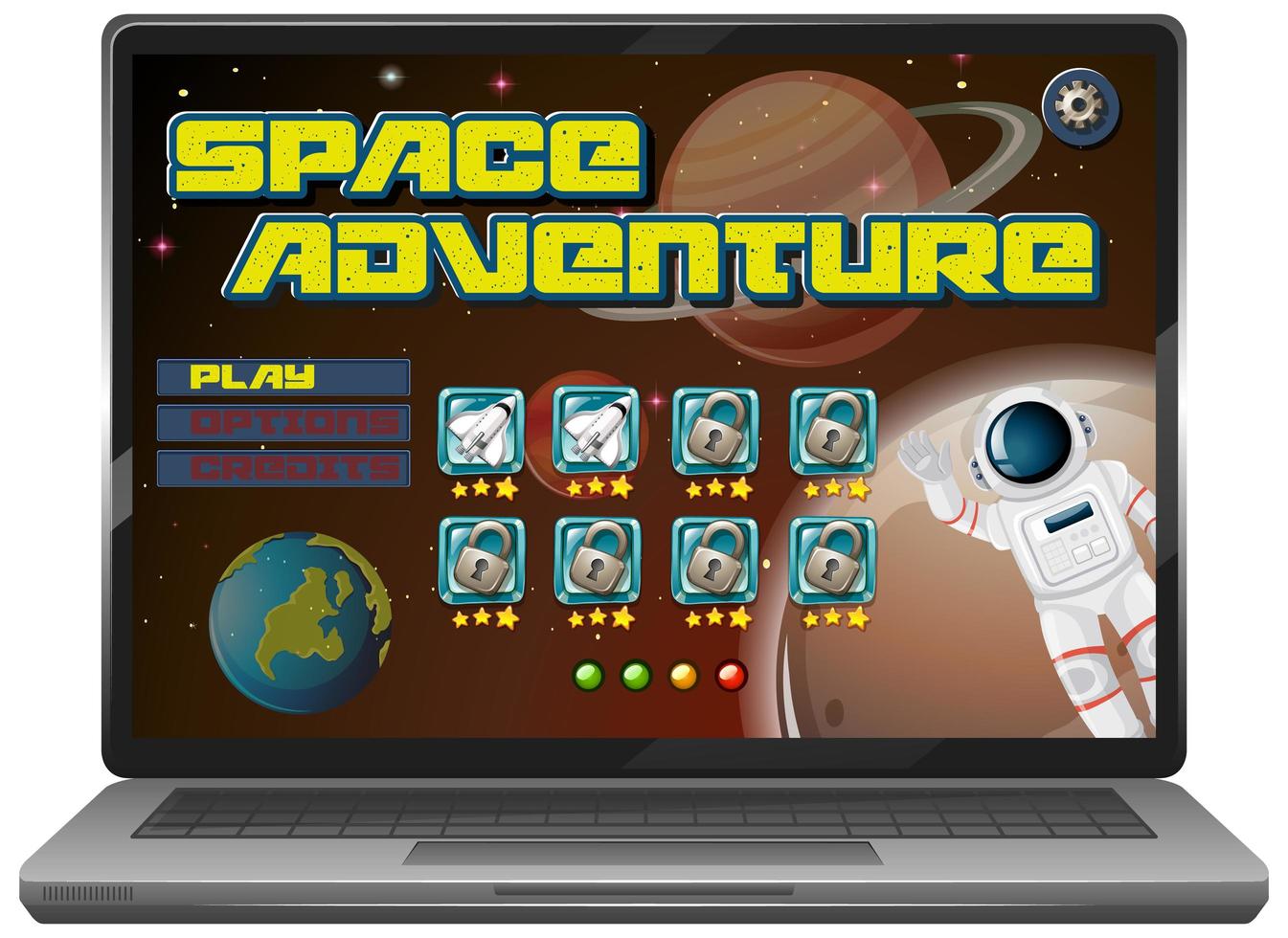 Space Adventure Mission Game op laptopscherm vector