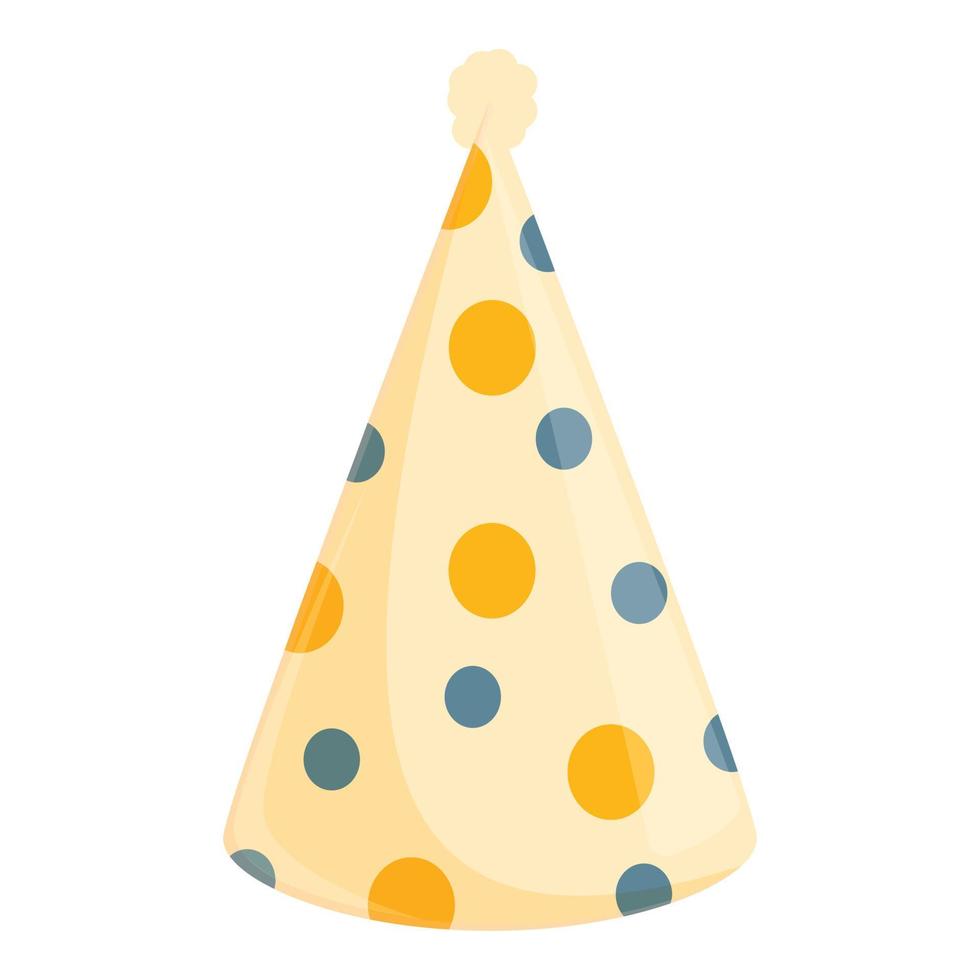 feestelijk hoed met gekleurde polka dots icoon, tekenfilm stijl vector