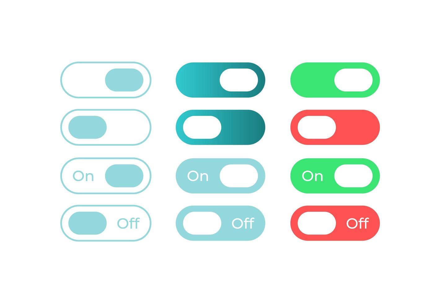 kleurrijke schakelaars, ui-elementenkit vector
