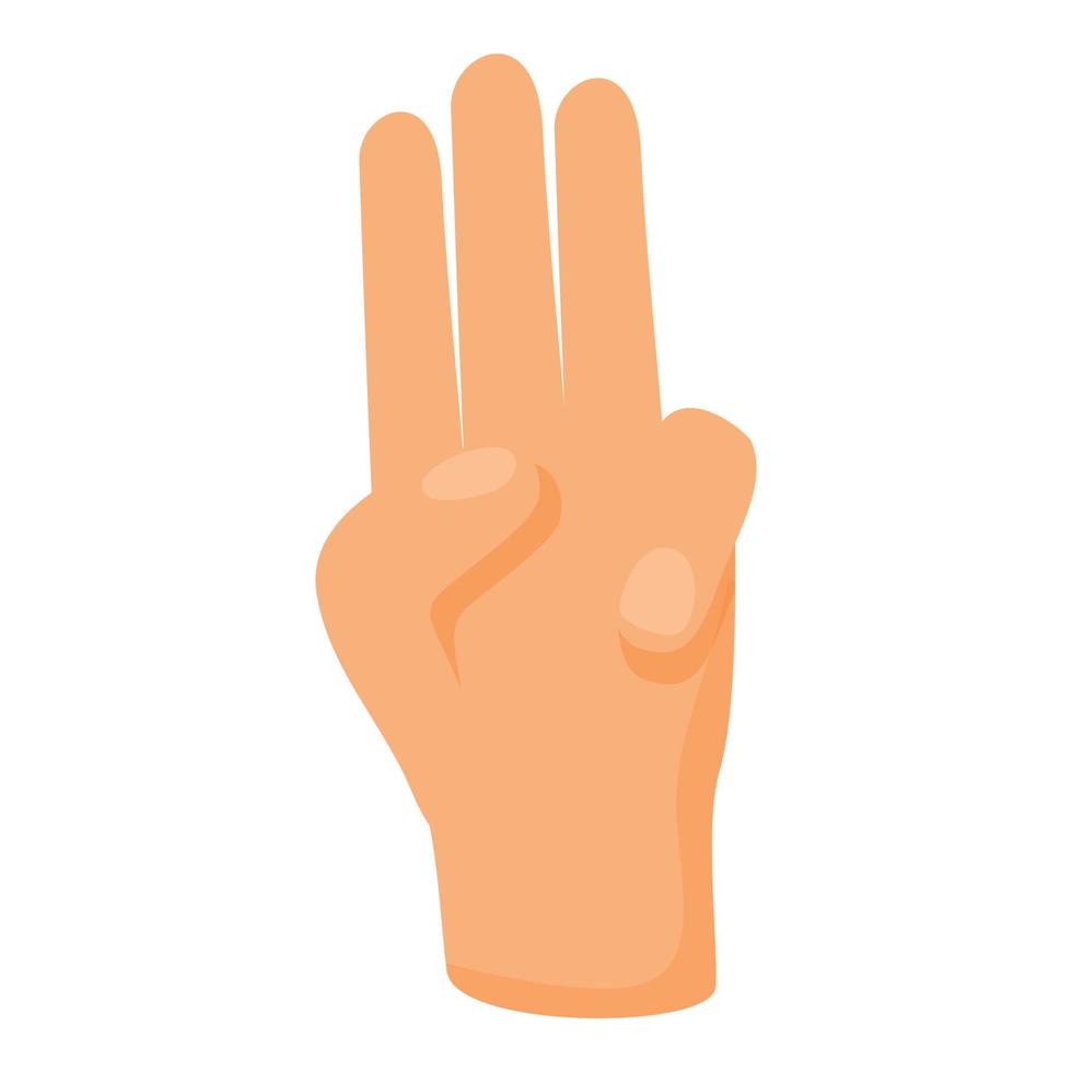 drie vinger hand- gebaar icoon, tekenfilm stijl vector