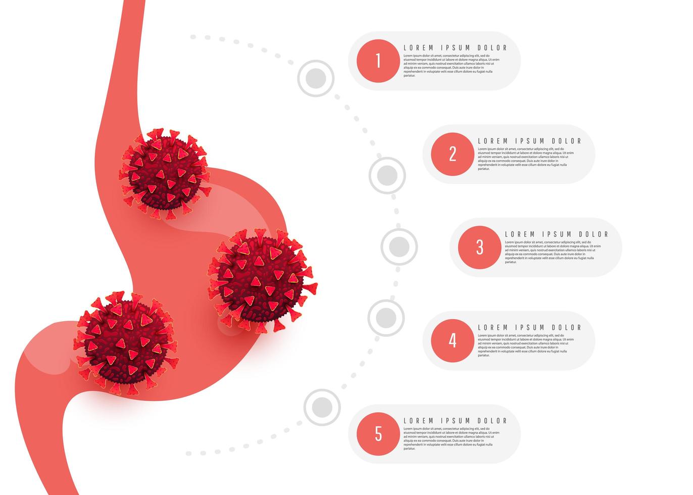 menselijke maag met infographic coronaviruscellen vector