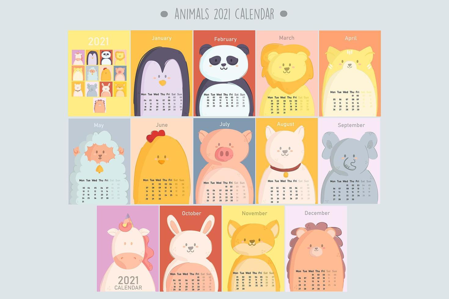 dieren 2021 kalender vector