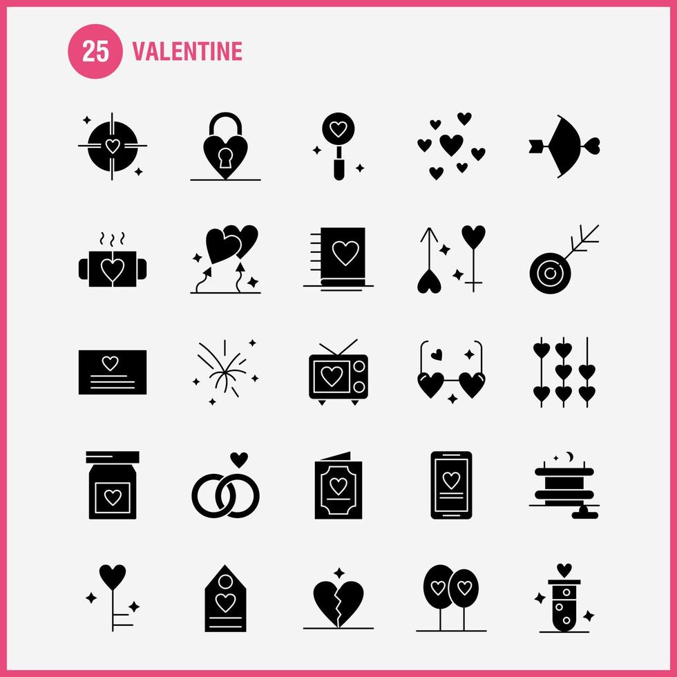 Valentijn solide glyph pictogrammen reeks voor infographics mobiel uxui uitrusting en afdrukken ontwerp omvatten fles geneeskunde liefde Valentijn romantisch boek liefde Valentijn icoon reeks vector