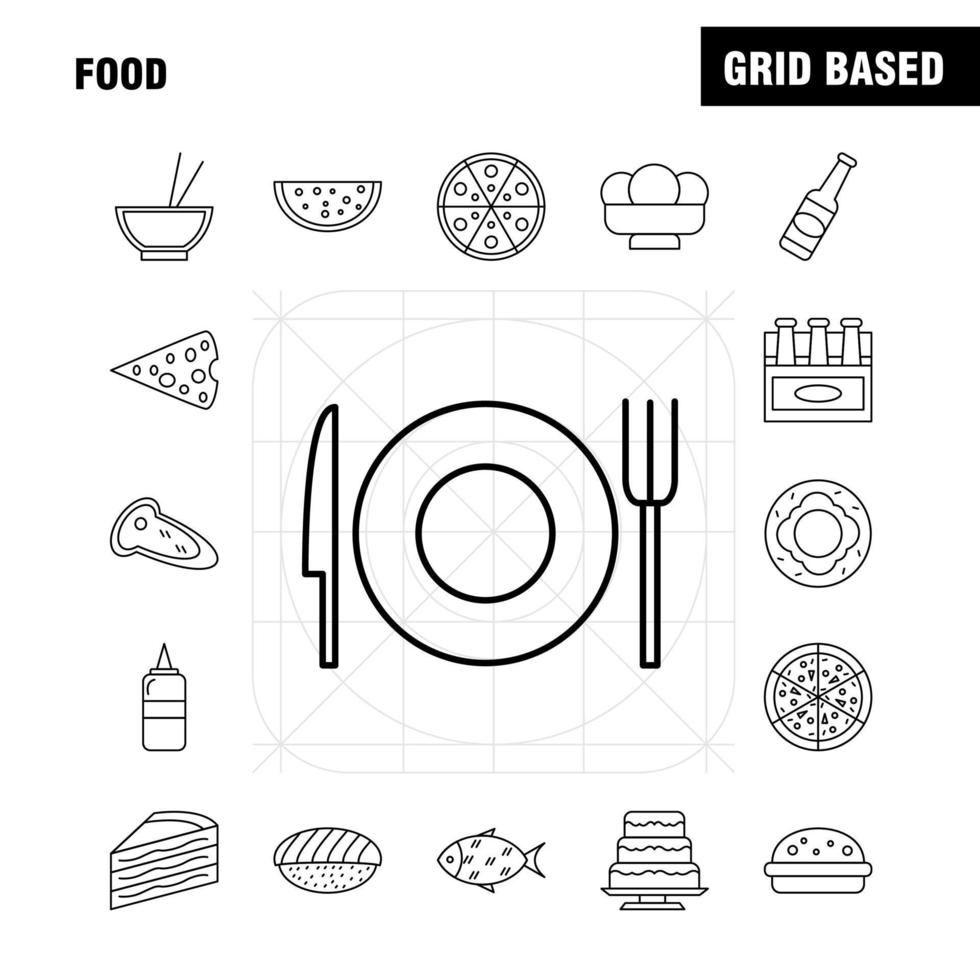 voedsel lijn icoon voor web afdrukken en mobiel uxui uitrusting zo net zo glas voedsel drinken kop hamburger eten voedsel snel pictogram pak vector