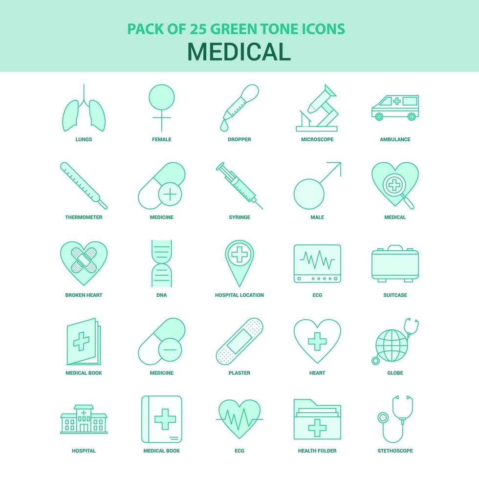 25 groen medisch icoon reeks vector
