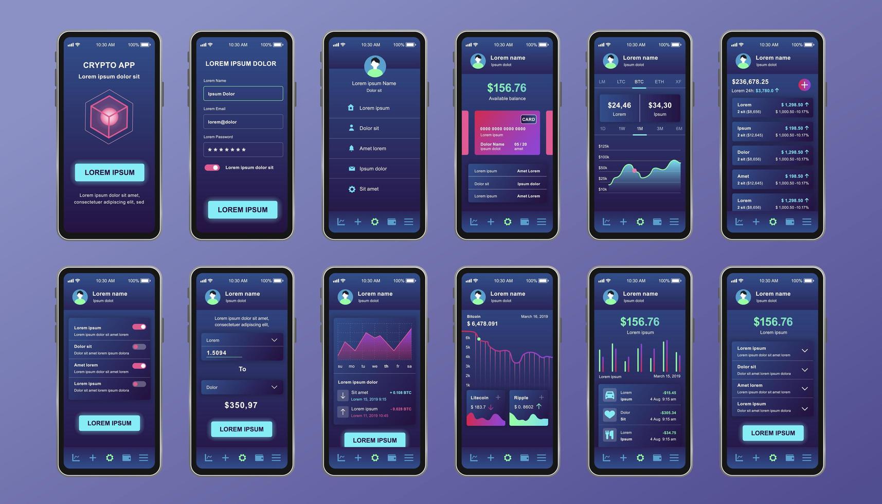 cryptocurrency unieke ontwerpkit voor mobiele app vector