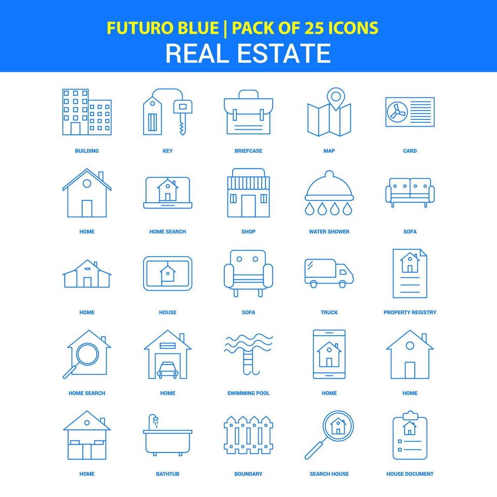 echt landgoed pictogrammen futuro blauw 25 icoon pak vector