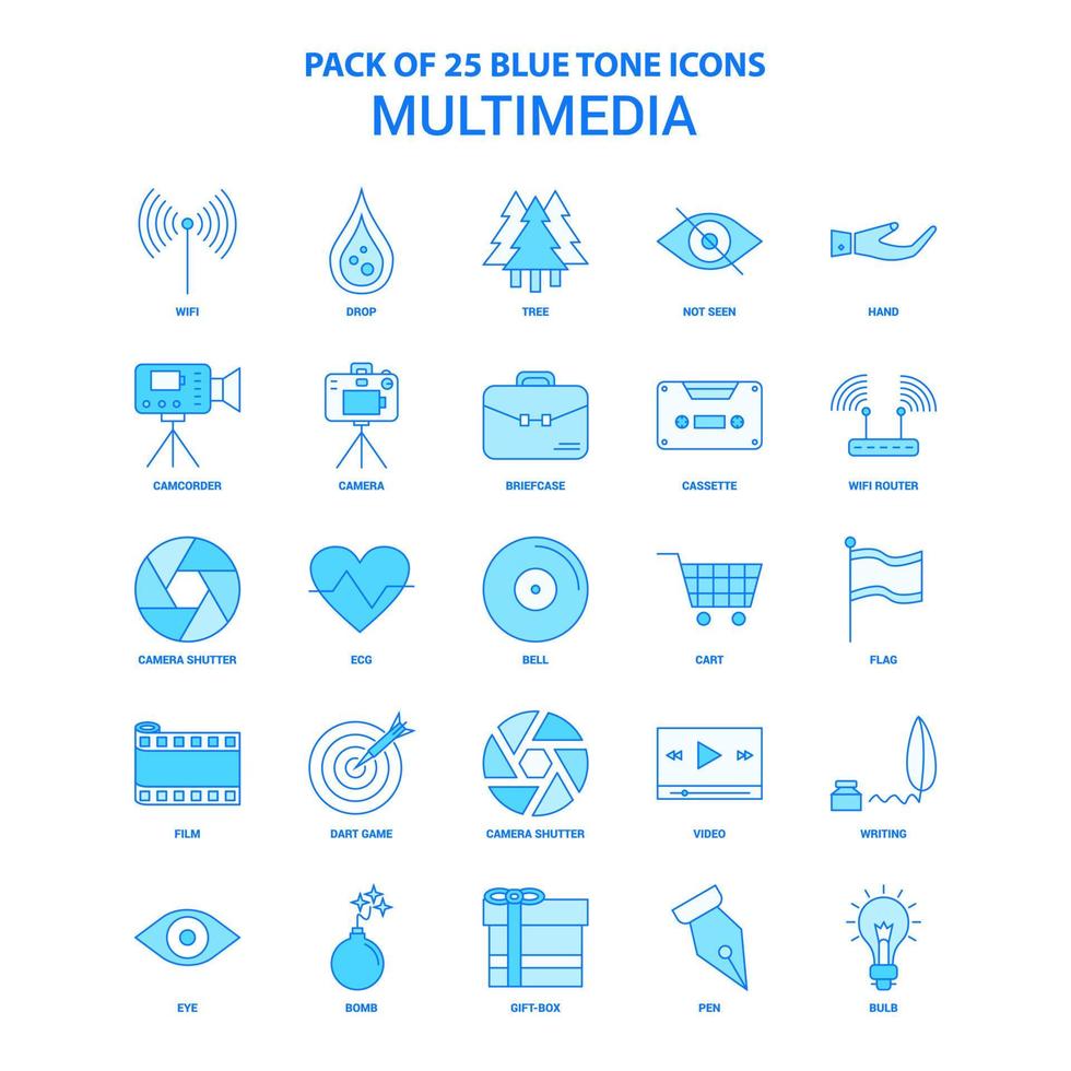 multimedia blauw toon icoon pak 25 icoon sets vector