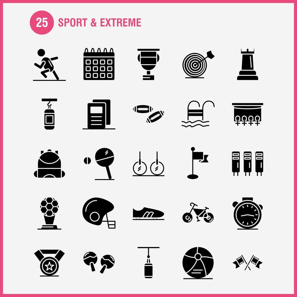 sport en extreem solide glyph pictogrammen reeks voor infographics mobiel uxui uitrusting en afdrukken ontwerp omvatten kalender dag tijd datum tijd klok kijk maar timer icoon reeks vector