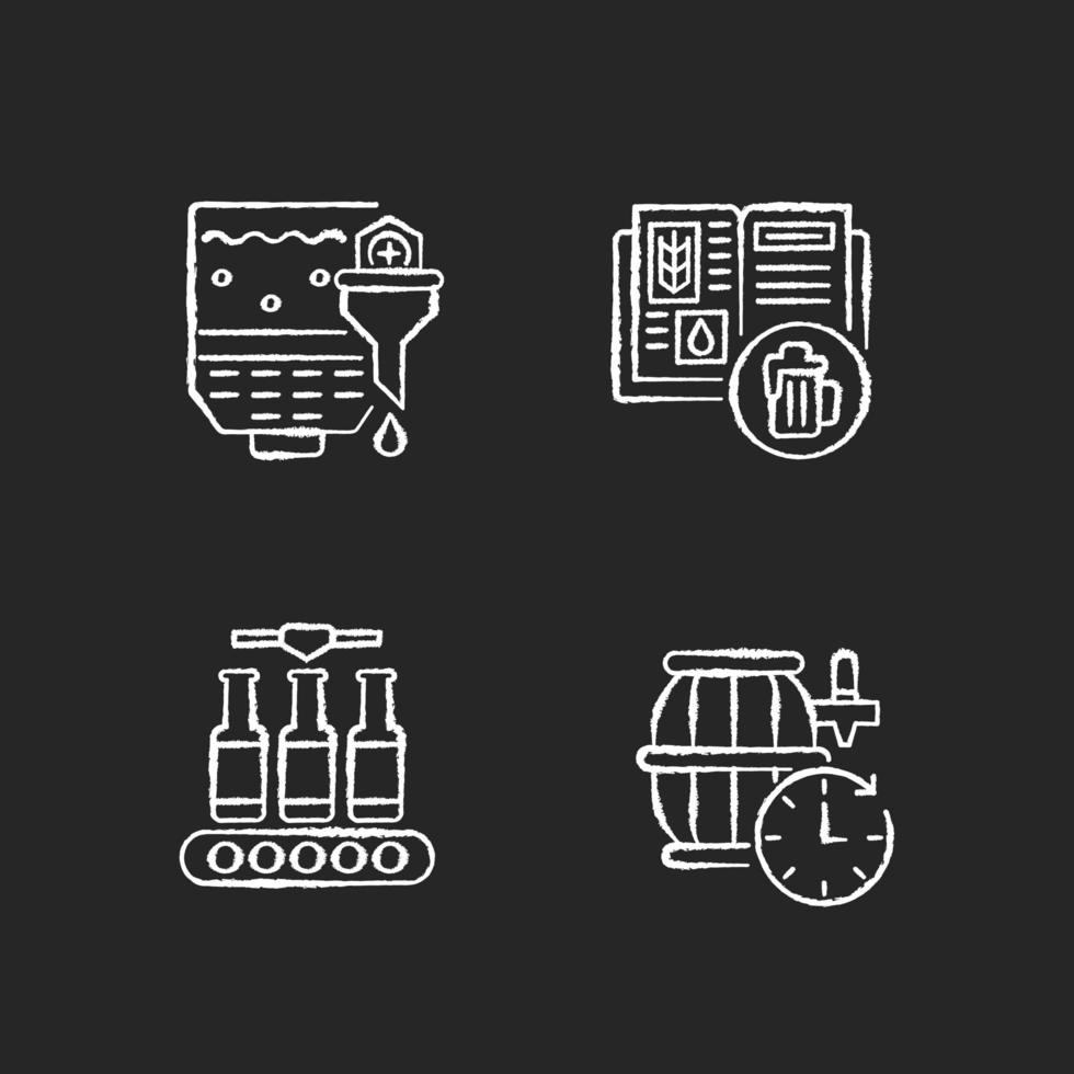 bierproductie, krijt witte iconen set vector