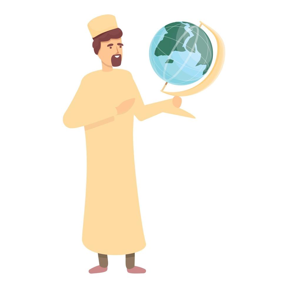 Arabisch aardrijkskunde leraar icoon tekenfilm vector. moslim school- vector