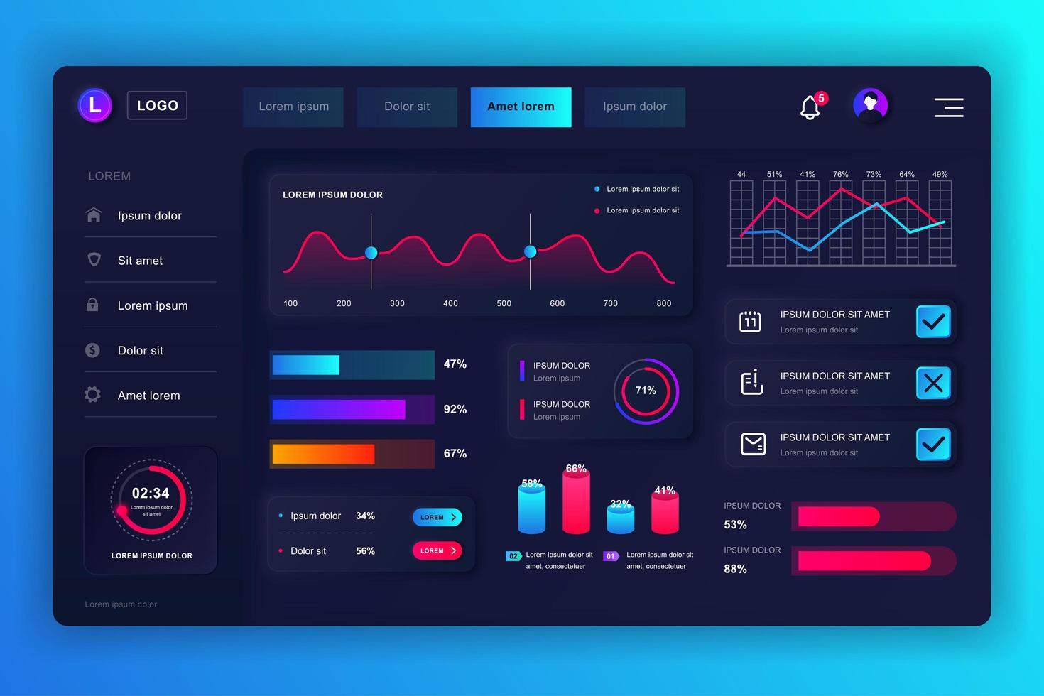 admin panel neumorfisch dashboard ui kit vector