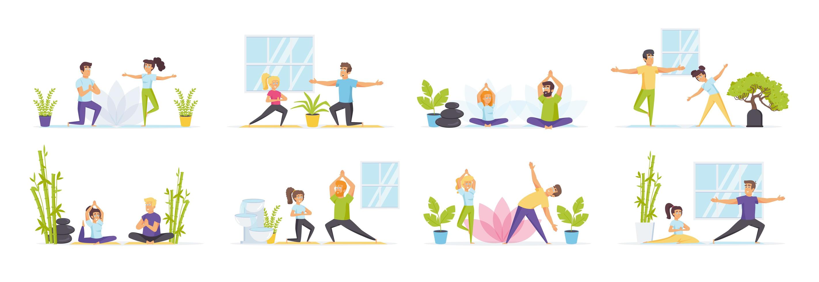 familie yoga met mensen in verschillende situaties vector