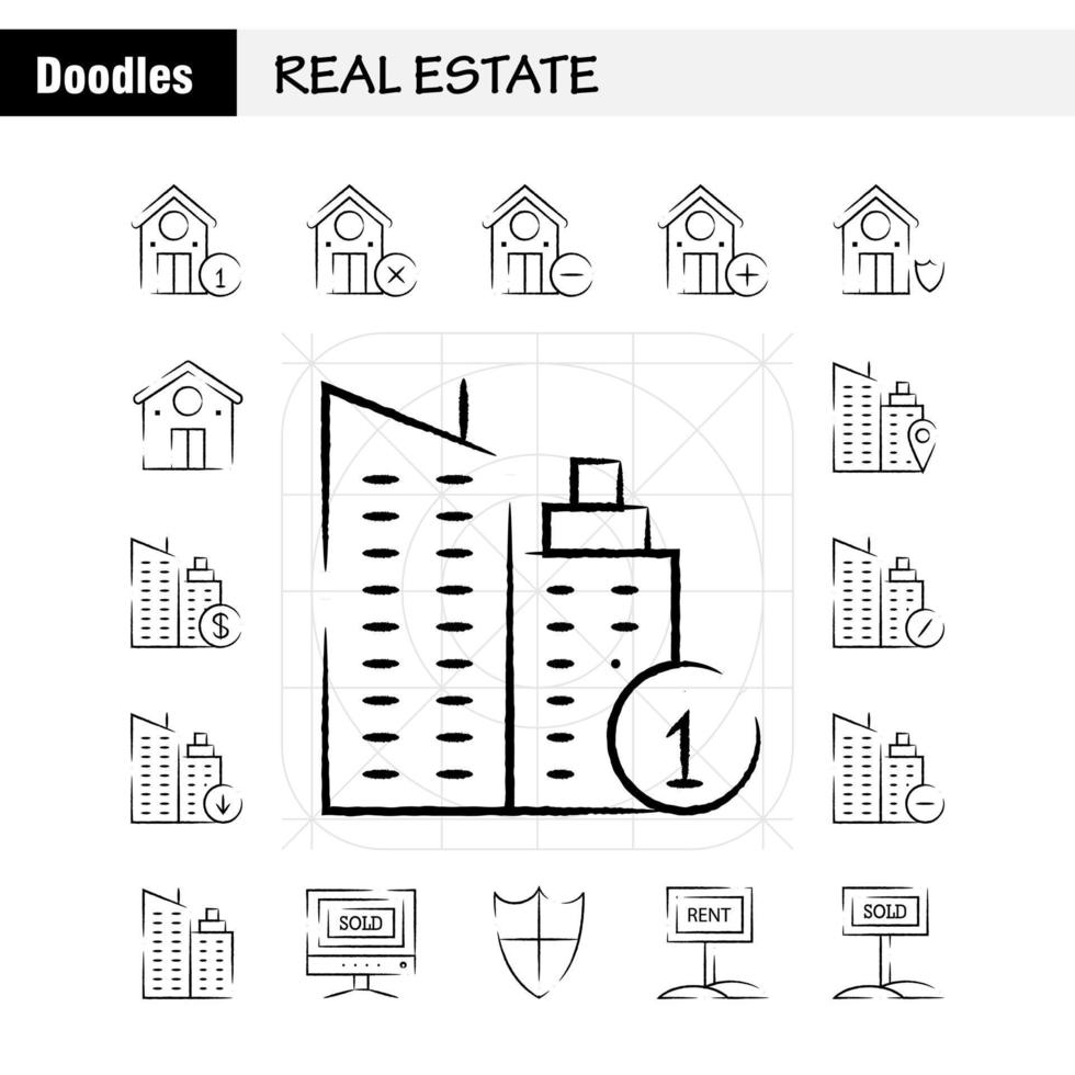 echt landgoed hand- getrokken icoon pak voor ontwerpers en ontwikkelaars pictogrammen van echt landgoed helpen huis huis info echt landgoed vector