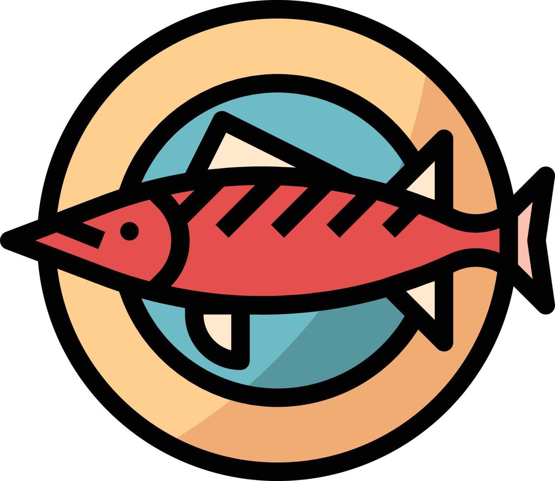 vis eetpatroon voeding maaltijd schotel - gevulde schets icoon vector