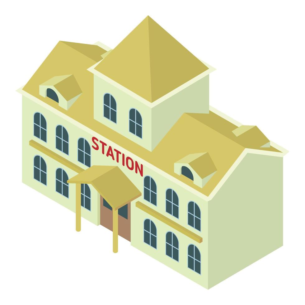 openbaar spoorweg station icoon, isometrische stijl vector