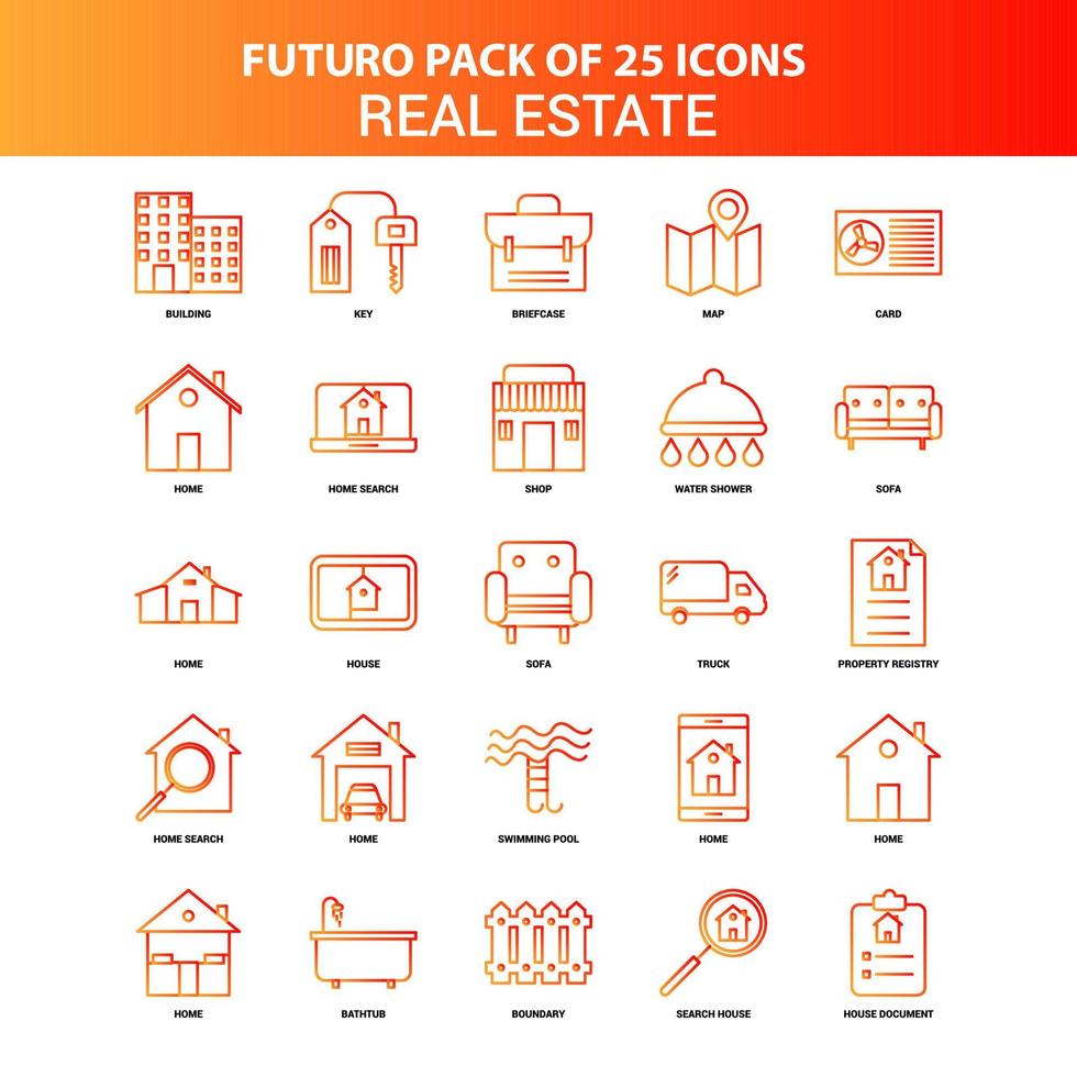 oranje futuro 25 echt landgoed icoon reeks vector
