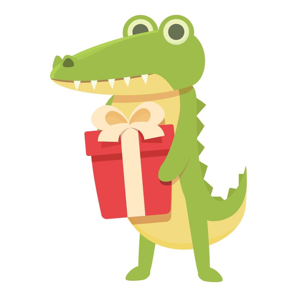 alligator met geschenk doos icoon tekenfilm vector. schattig dier vector