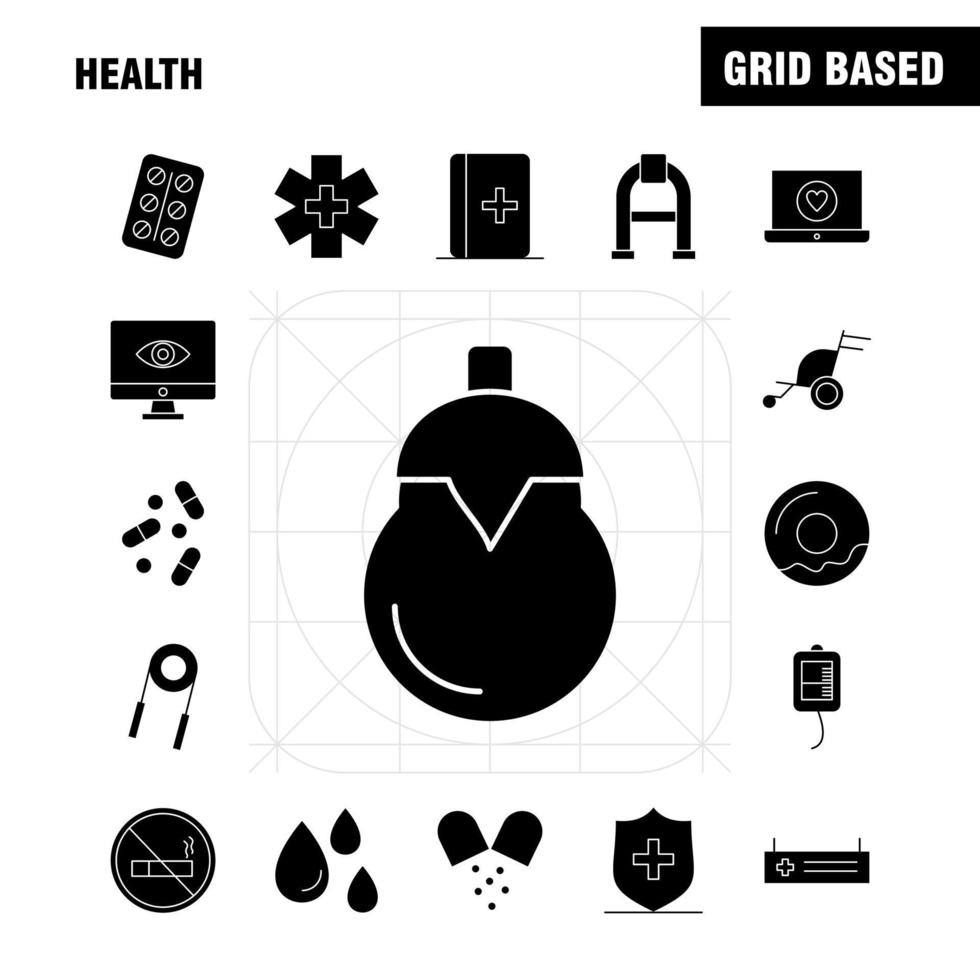 Gezondheid solide glyph icoon voor web afdrukken en mobiel uxui uitrusting zo net zo medisch tablet geneeskunde ziekenhuis gezondheidszorg medisch ziekenhuis geduldig pictogram pak vector