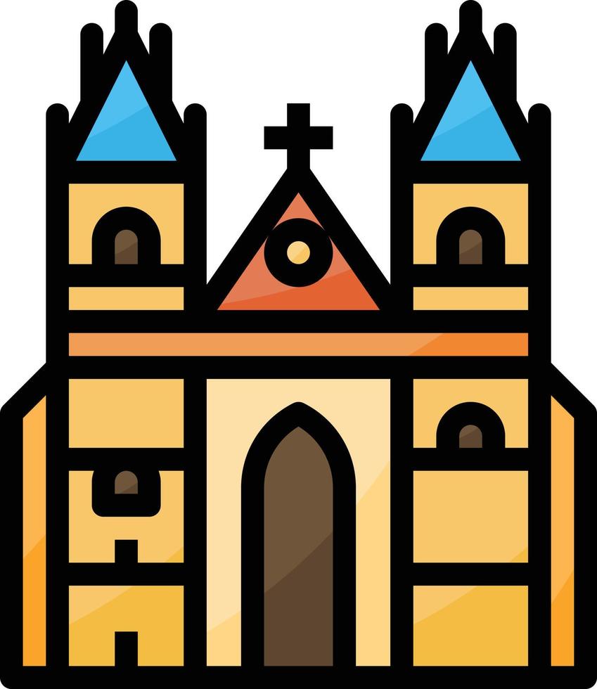 Praag Europa mijlpaal kerk gebouw - gevulde schets icoon vector