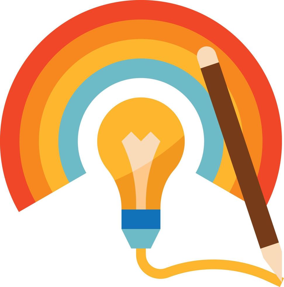 creativiteit creatief regenboog potlood gloeilamp - vlak icoon vector