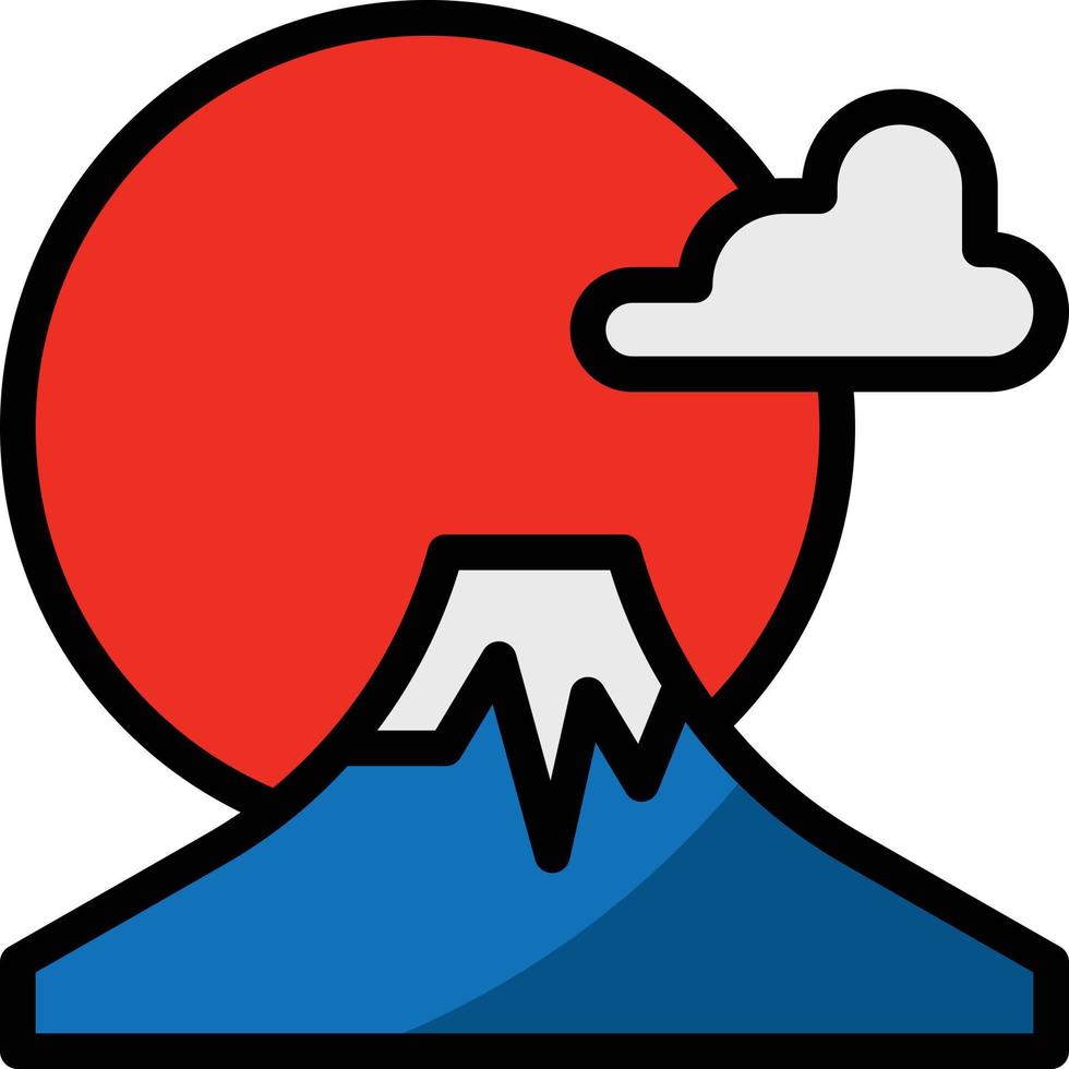 fuji berg zon wolk Japan - gevulde schets icoon vector