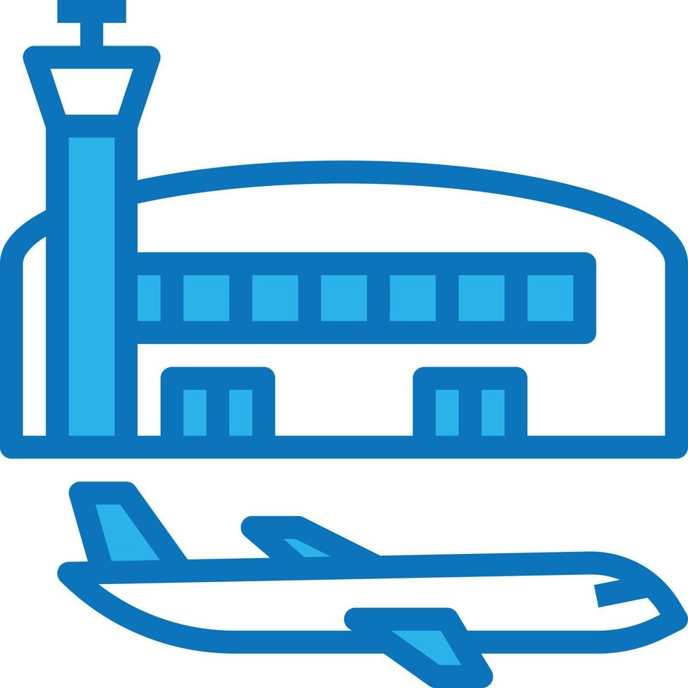luchthaven vliegtuig station landingsbaan gebouw - blauw icoon vector