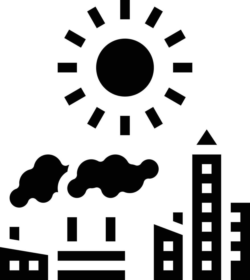 globaal opwarming stad- heet fabriek ecologie - solide icoon vector