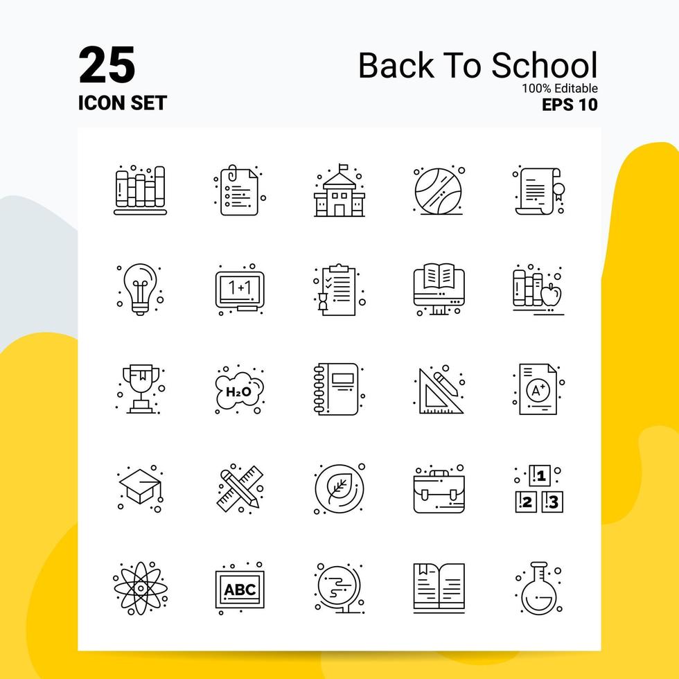 25 terug naar school- icoon reeks 100 bewerkbare eps 10 bestanden bedrijf logo concept ideeën lijn icoon ontwerp vector