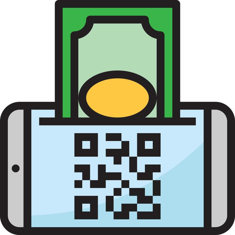 mobiel betaling qr code betaling contant geld bank - gevulde schets icoon vector