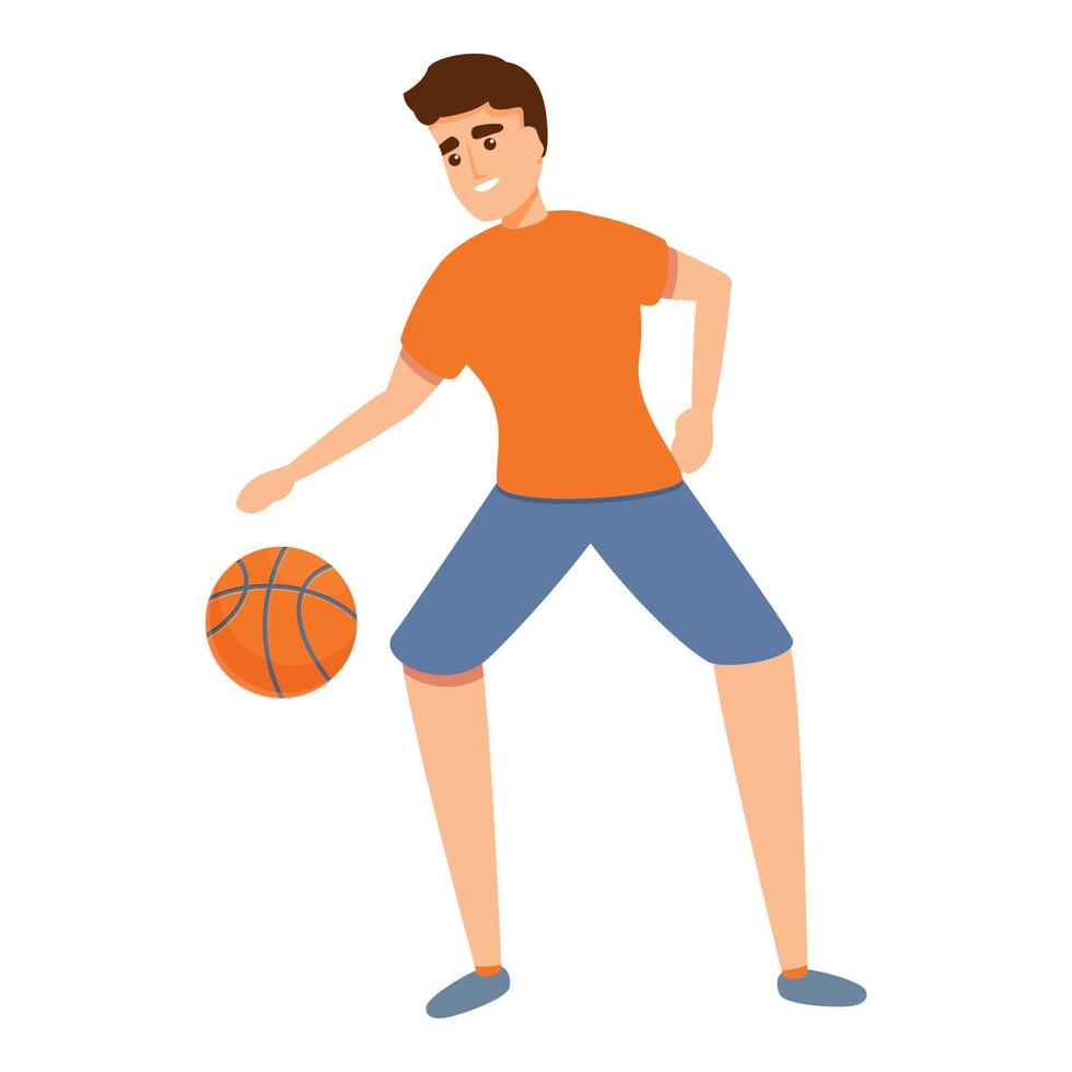 jongen Speel basketbal icoon, tekenfilm stijl vector