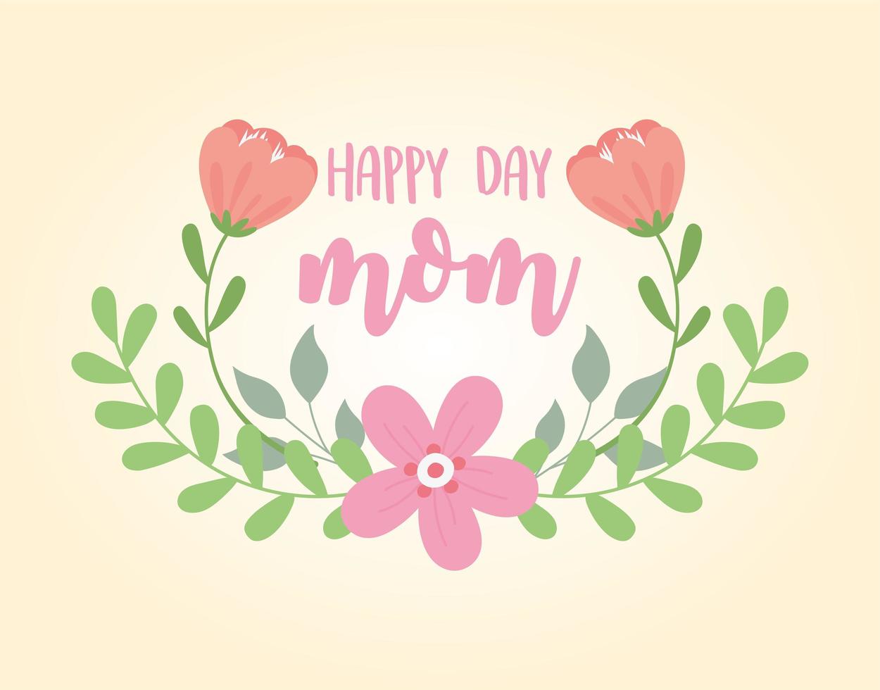 gelukkige moederdag belettering en bloemen wenskaart vector