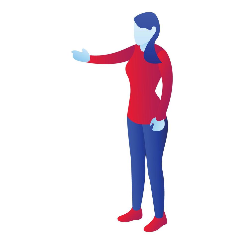 vrouw tonen met hand- icoon, isometrische stijl vector