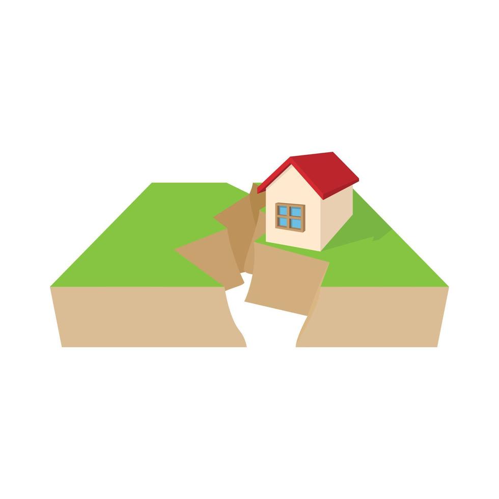 huis na een aardbeving icoon, tekenfilm stijl vector