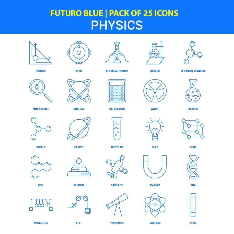 fysica pictogrammen futuro blauw 25 icoon pak vector