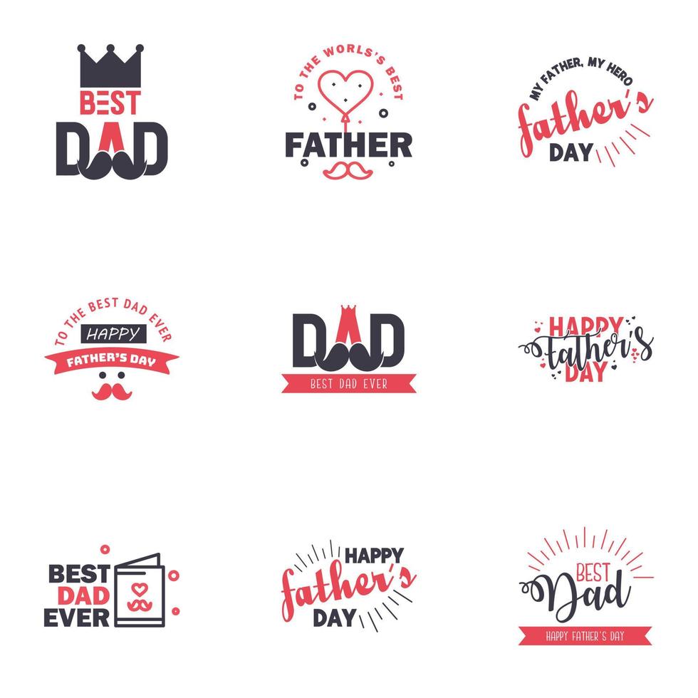 gelukkig vaders dag groet hand- belettering badges 9 zwart en roze typfout geïsoleerd Aan wit typografie ontwerp sjabloon voor poster banier geschenk kaart t overhemd afdrukken etiket sticker retro wijnoogst stijl vector