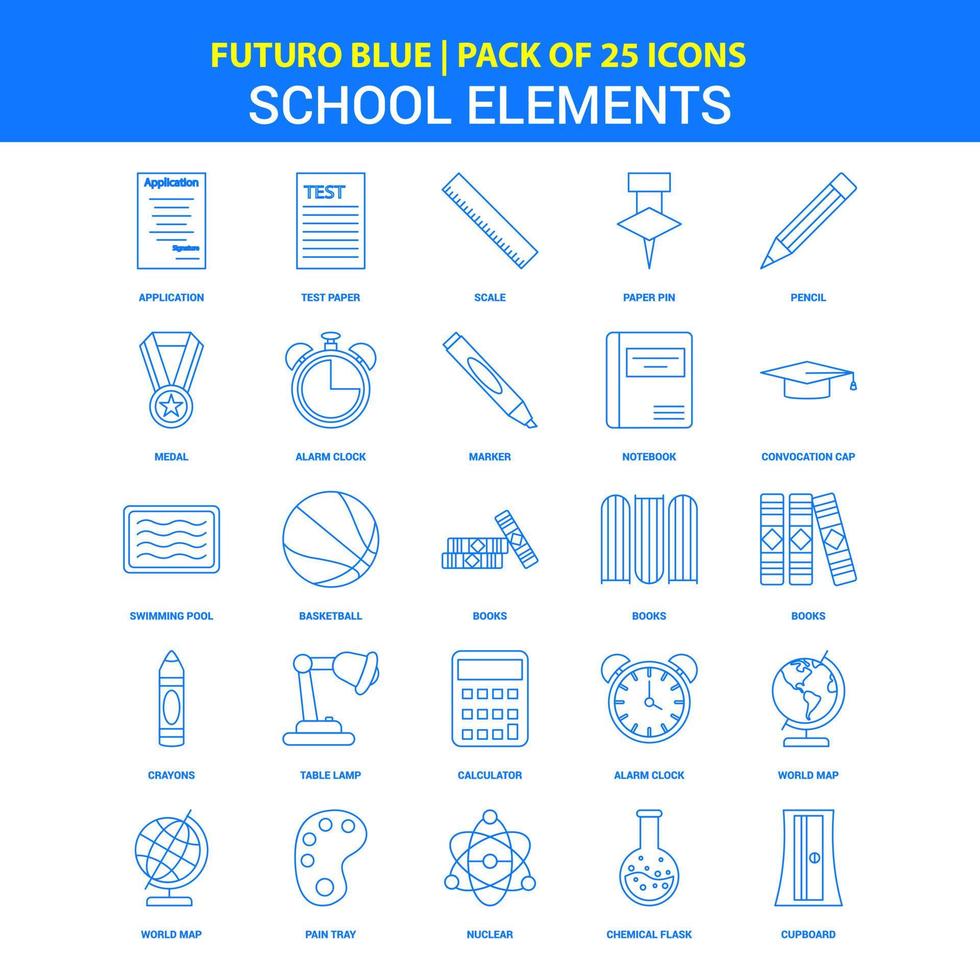 school- elementen pictogrammen futuro blauw 25 icoon pak vector