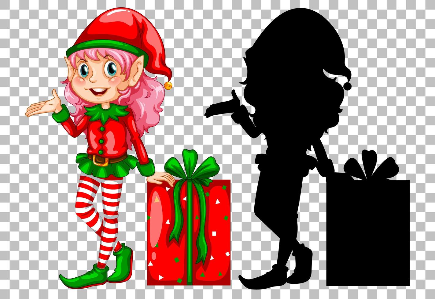 schattig elf naast geschenkdoos vector