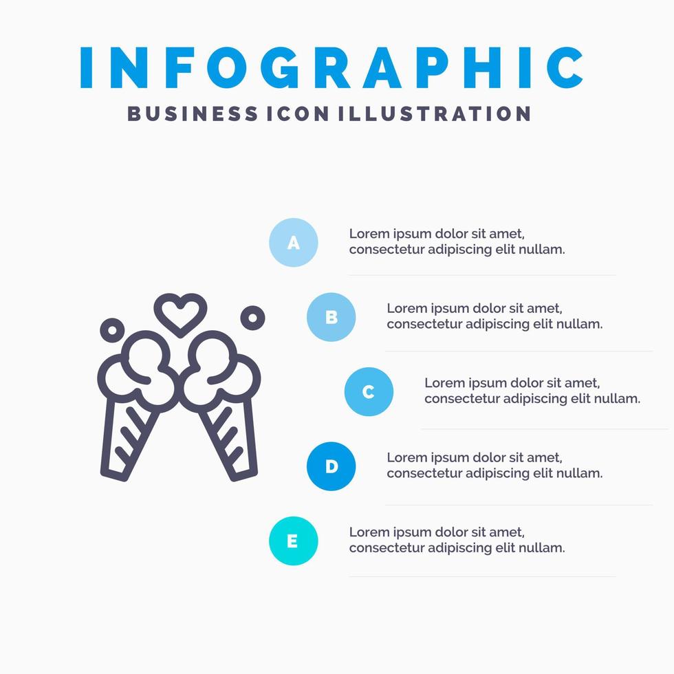 ijs room liefde reizen zoet lijn icoon met 5 stappen presentatie infographics achtergrond vector