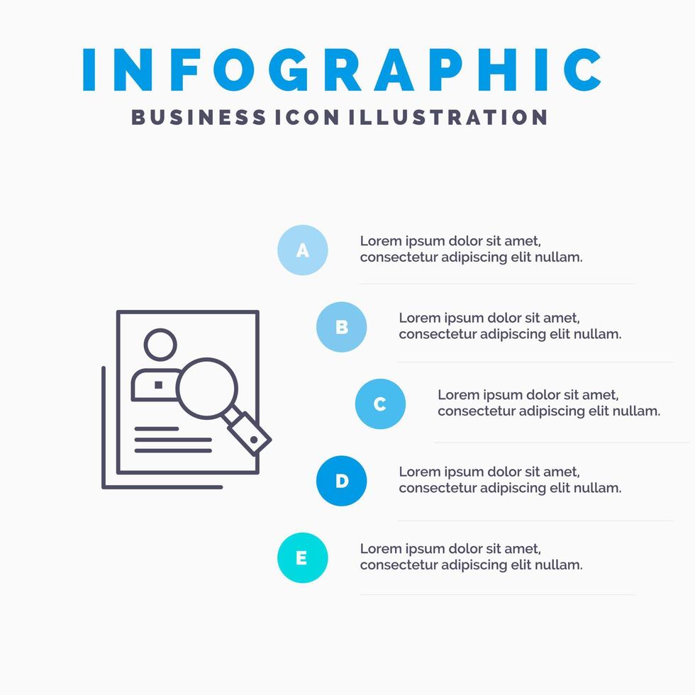 werknemer hr menselijk jacht- persoonlijk middelen hervat zoeken lijn icoon met 5 stappen presentatie infographics achtergrond vector