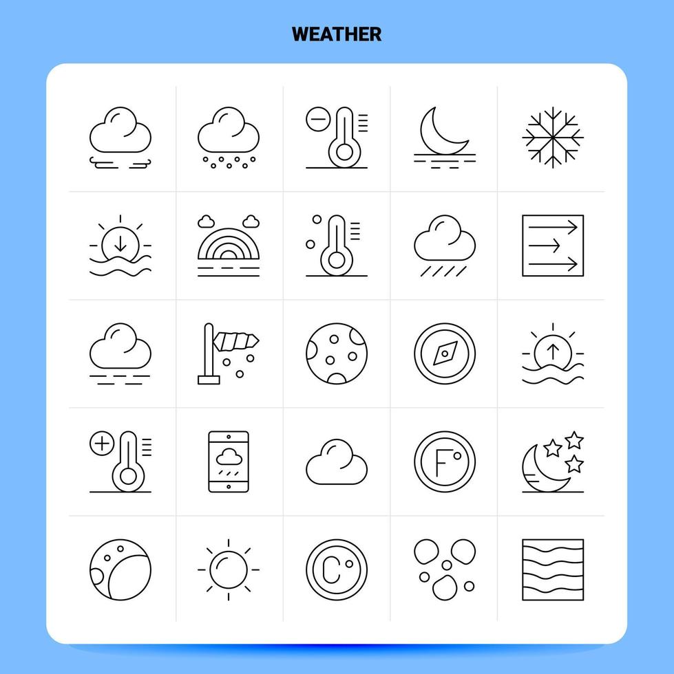 schets 25 weer icoon reeks vector lijn stijl ontwerp zwart pictogrammen reeks lineair pictogram pak web en mobiel bedrijf ideeën ontwerp vector illustratie