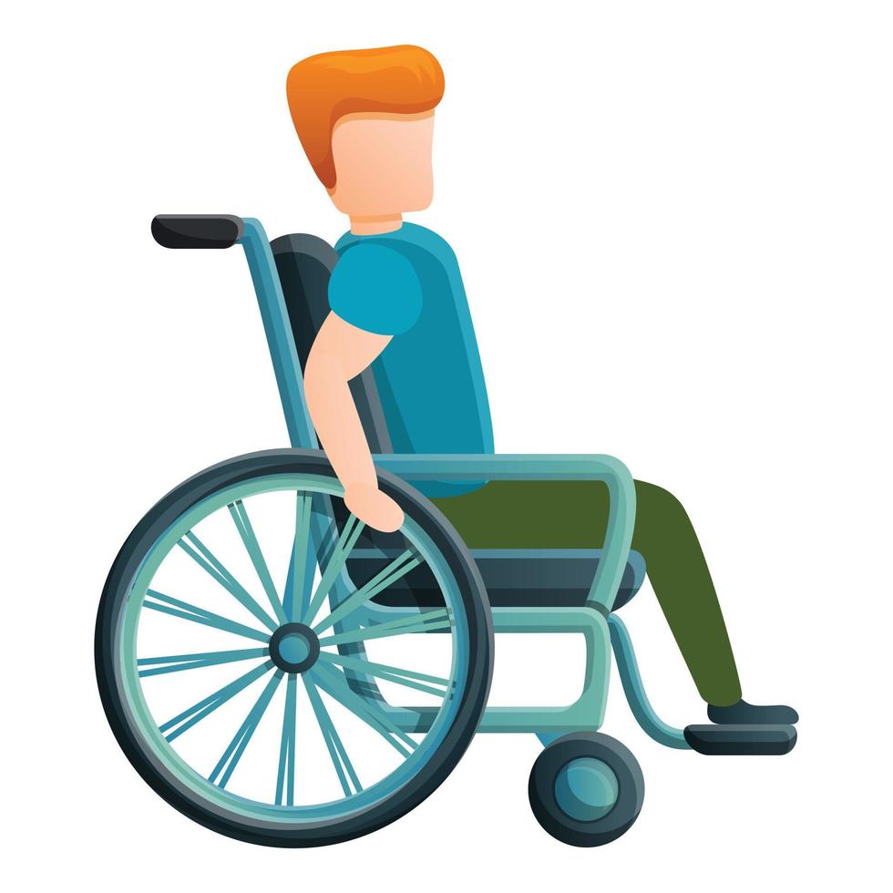 jongen rolstoel icoon, tekenfilm stijl vector
