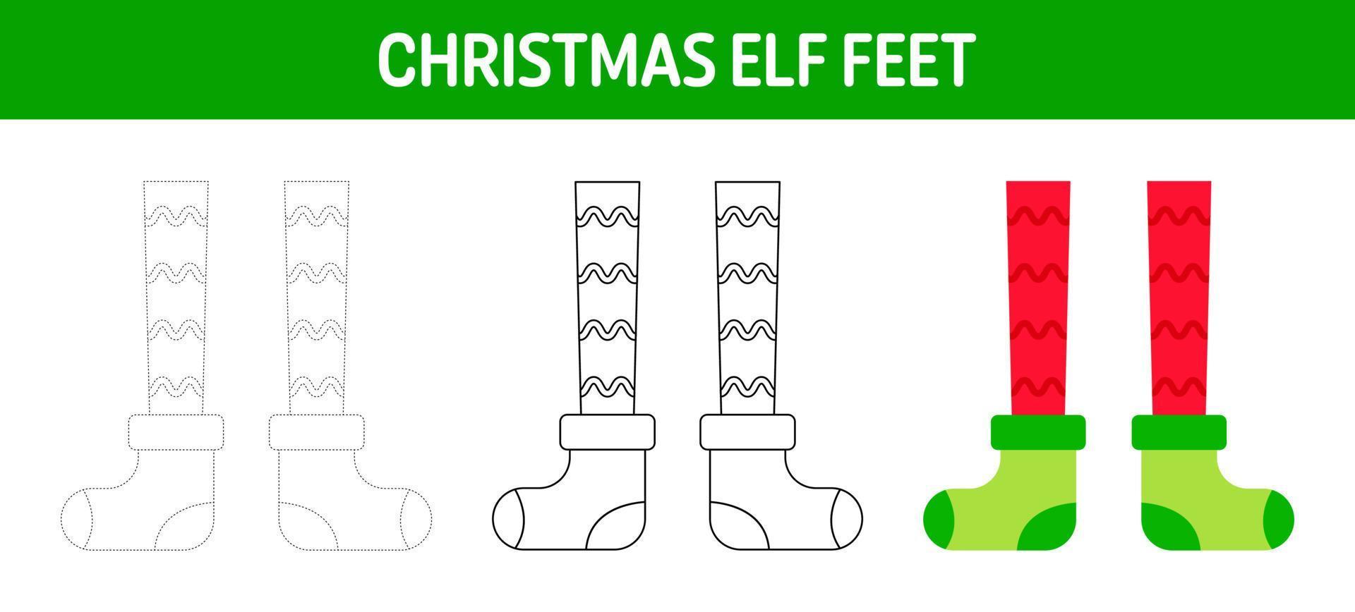 Kerstmis elf voeten traceren en kleur werkblad voor kinderen vector