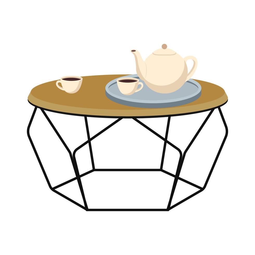 Scandinavisch stijl koffie tafel geïsoleerd Aan wit achtergrond.vector illustratie. dienblad met theepot en kopjes. vector