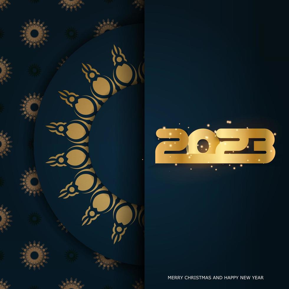 2023 gelukkig nieuw jaar groet poster. blauw en goud kleur. vector