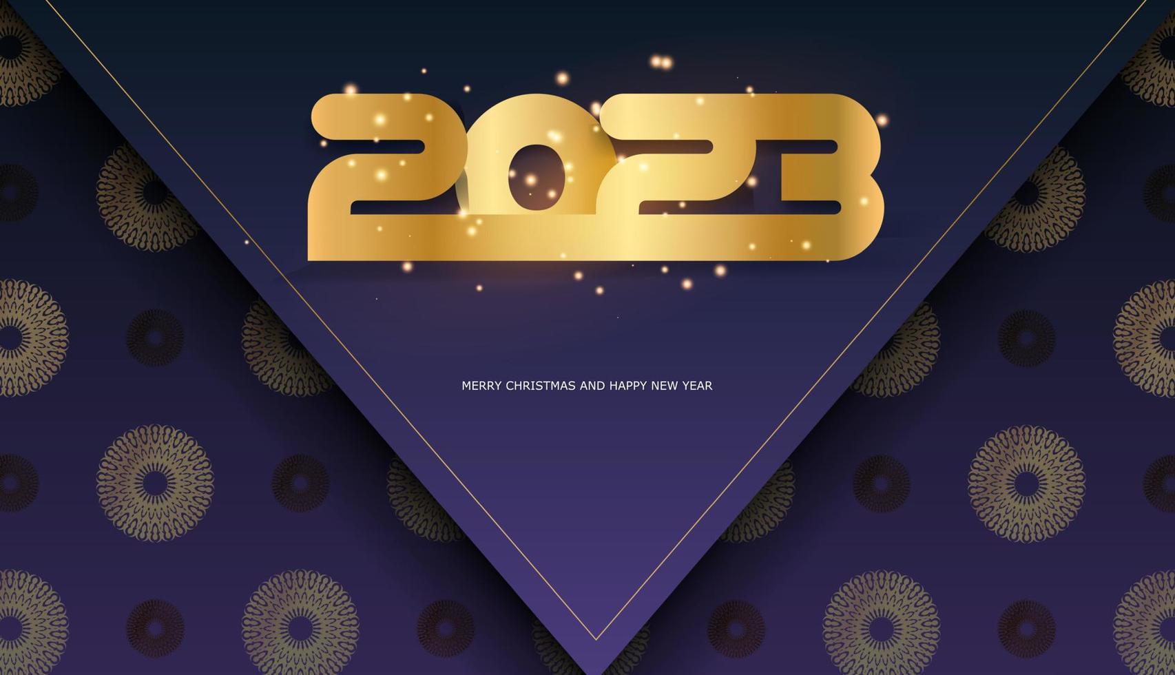 gelukkig 2023 nieuw jaar groet achtergrond. gouden patroon Aan blauw. vector