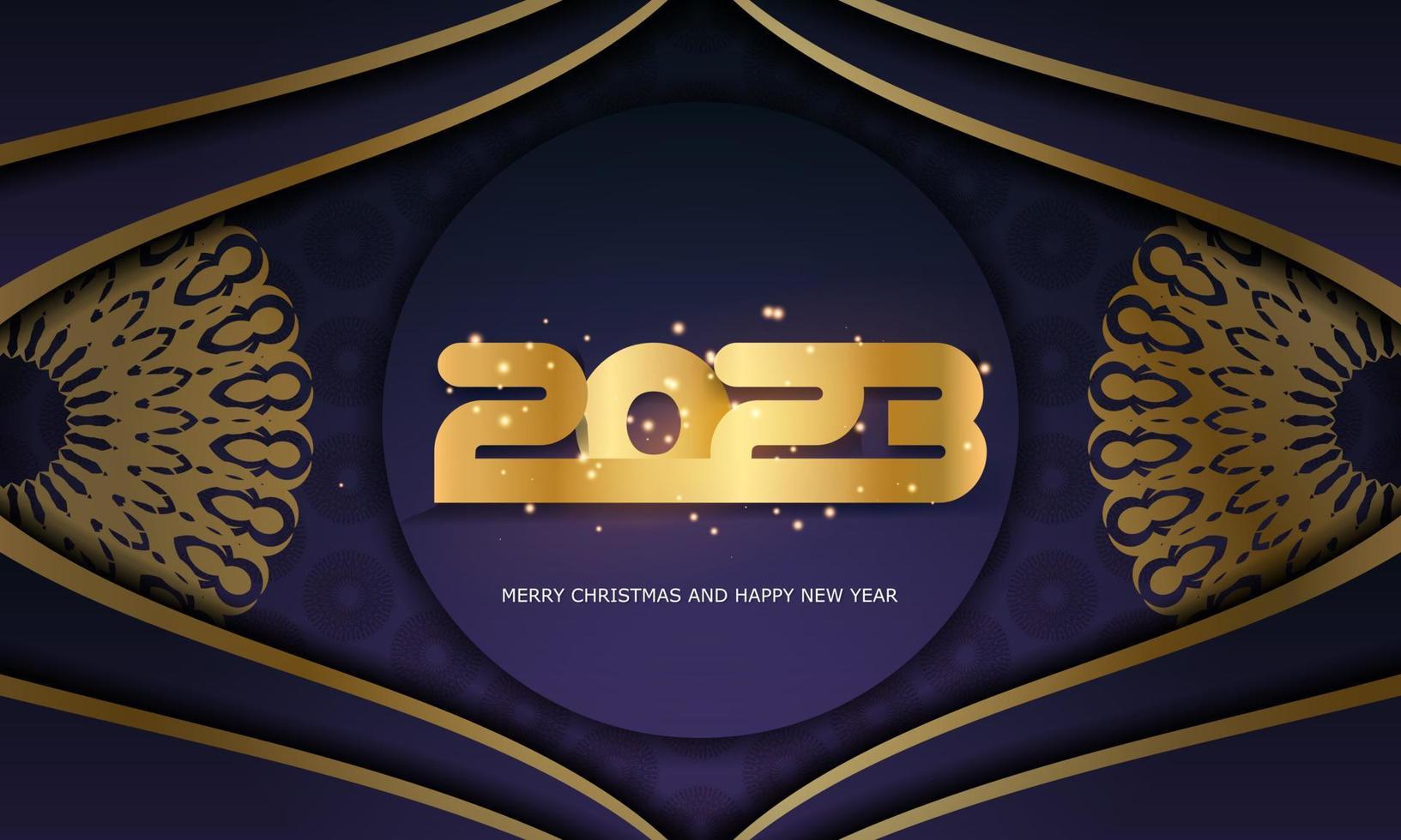 gelukkig nieuw jaar 2023 groet achtergrond. gouden patroon Aan blauw. vector