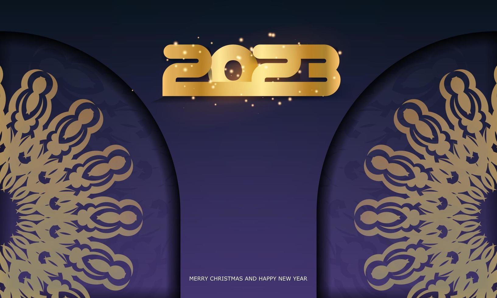 blauw en goud kleur. 2023 gelukkig nieuw jaar groet poster. vector